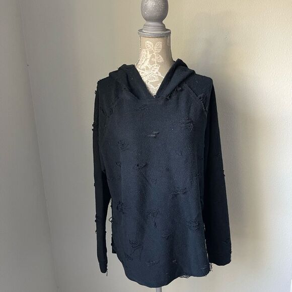 Michael Lauren Rudy Distressed Pullover Hoodie in Black - Picture 5 of 12